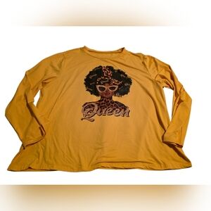 Yellow/Gold "Queen" Glitter Graphic Longsleeve Women's Top Size 3XL